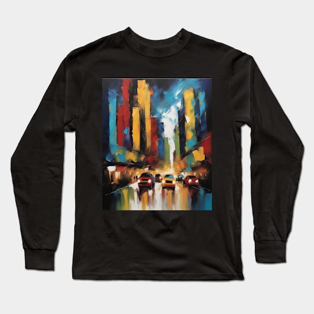 City Lights - Expressipnism Long Sleeve T-Shirt by AnimeVision